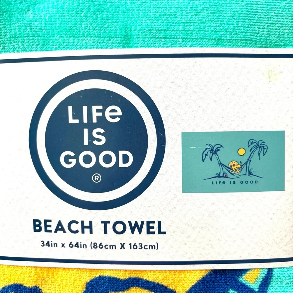 NWT Life is Good Rocket Dog hammock palm trees turquoise Beach Towel 34 X 64